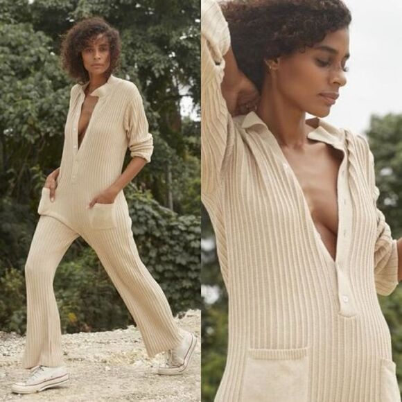 Rue Stiic Phoenix Cotton Tan Jumpsuit Long Sleeves Size S